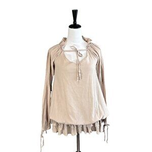 A'reve Ruffled 100% Cotton Top Women's Size Small Cream Gauze Long Sleeve Blouse
